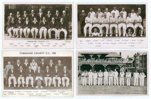 Yorkshire C.C.C. 1939 to 1948. Selection of four mono real photograph and printed postcards of county teams covering the period. The teams are 1939, 1946, 1947 and 1948 (two, different, one Walkers photo at Scarborough).Publishers include Charles of Leeds