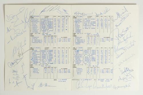 West Indies v England 4th Test 1994. Official scorecard for the Test match played at The Kensington Oval, Barbados on the 8th-13th April 1994. The centre pages scorecard fully completed in blue ink and signed to the borders by both the West Indies, thirte