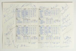 West Indies v England 4th Test 1994. Official scorecard for the Test match played at The Kensington Oval, Barbados on the 8th-13th April 1994. The centre pages scorecard fully completed in blue ink and signed to the borders by both the West Indies, thirte