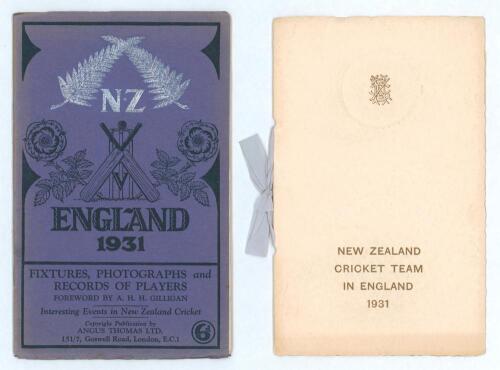 New Zealand tour of England 1931. Official souvenir brochure for the New Zealand tour of England. Published by Angus Thomas Ltd of London. Pictorial covers. Sold with &lsquo;New Zealand Cricket Team in England 1931&rsquo;. A summary of the tour with results, final t