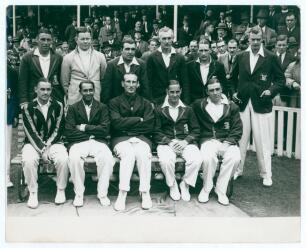 England v New Zealand, The Oval 1931. Mono photograph of the England team, standing and seated in rows wearing various blazers, who played in the 2nd Test match played at the Oval in July1931. Players featured include Jardine, Sutcliffe, Duleepsinhji, All