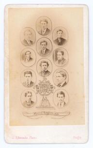 Rugby School cricket team 1869. Small carte de visite of the Rugby cricket XI or a house XI of 1868. The card produced by J. Edmonds of High Street, Rugby with printed details to front and rear of the carte de visite. Good condition