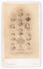 Rugby School cricket team 1869. Small carte de visite of the Rugby cricket XI or a house XI of 1868. The card produced by J. Edmonds of High Street, Rugby with printed details to front and rear of the carte de visite. Good condition