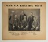 &lsquo;N.S.W.C.A. [New South Wales Cricket Association] Executive 1913-14&rsquo;. Original early mono photograph of the six members of the committee, nicely signed to the upper and lower mount border by all six officers. Signatures are W.P. McElhone (Chairman), Percy