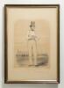 William Hillyer. Kent & All England 1835-1853. &lsquo;Hillyer&rsquo;. Sketches at Lord&rsquo;s No 3. Large original hand coloured tinted lithograph of Hillyer in cricket attire holding a cricket ball, wearing a top hat with large house and other cricketers to the backgroun