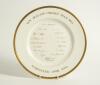 New Zealand 1973. Royal Worcester bone china plate produced by the factory to commemorate the New Zealand tour of England in 1973. The plate bears the printed signatures in gold of the New Zealand touring team visiting Worcester for the opening match of t