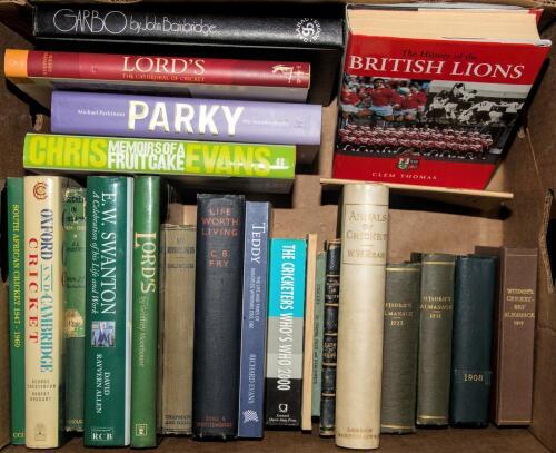 Cricket and sporting books. Selection of twenty one books including &lsquo;Annals of Cricket&rsquo;. W.W. Read. Sampson Low, London 1896. Original quarter vellum over dark green boards, gilt title to spine. Contents on hand-made paper, rough edges. Top edge gilt. Thi