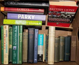 Cricket and sporting books. Selection of twenty one books including &lsquo;Annals of Cricket&rsquo;. W.W. Read. Sampson Low, London 1896. Original quarter vellum over dark green boards, gilt title to spine. Contents on hand-made paper, rough edges. Top edge gilt. Thi