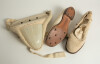 Leather cricket bag and kit. An early leather cricket bag containing a full size bat by Cobbett of Marylebone with serial number D.50291 stamped to rear splice. A pair of &lsquo;Tony Lock Junior&rsquo; size 8 canvas cricket boots, hardly used. Also two pairs of batti - 6