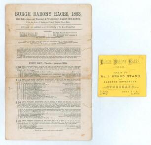 Horse Racing. &lsquo;Burgh Barony Races 1883&rsquo;. Original and early racecard and entry ticket for the meeting held at the racecourse on the Lowther Estate near Penrith on Tuesday and Wednesday 28th and 29th August 1883. The racecard with some wear, age toning, fo