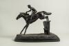 Horse racing. Paul Louis Emile Loiseau-Rousseau, Paris 1861-1927. A fine late 19th century French bronze sculpture of a steeplechase race horse and jockey beautifully captured in full flight while taking a jump over a naturalistically cast hedge on simila - 4
