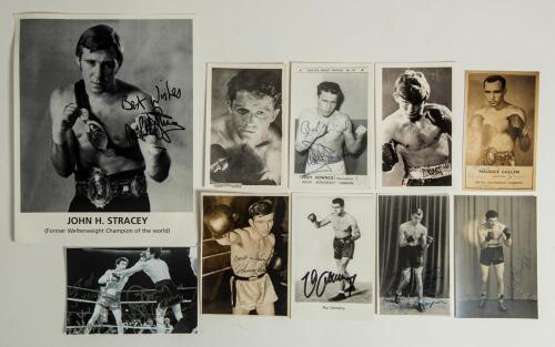 Signed boxing postcards and photographs 1930s-1980s. A selection of ten mono promotional cards and postcards each signed by the featured boxer. Signatures on postcards and postcard size photos are Max Schmeling, Pat Butler, Enrico Urbinati, Maurice Cullen