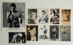 Signed boxing postcards and photographs 1930s-1980s. A selection of ten mono promotional cards and postcards each signed by the featured boxer. Signatures on postcards and postcard size photos are Max Schmeling, Pat Butler, Enrico Urbinati, Maurice Cullen