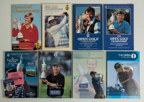Open Golf Championship 1982-2003. Eight official programmes for the Championships held at Royal Troon 1982, Turnberry 1986, St. Andrews 1991, Royal St. Georges 1993, Royal Birkdale 1998, Carnoustie 1999, Muirfield 2002, and Royal St. George&rsquo;s 2003. Includ
