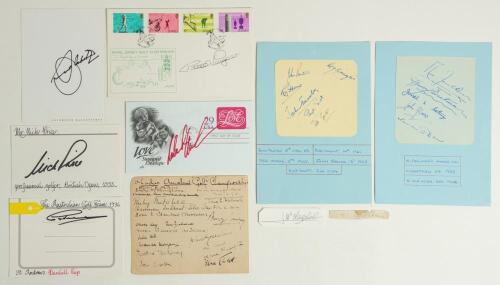 Golf signatures 1930s onwards. Album page with handwritten title &lsquo;Ladies Amateur Golf Championship&rsquo;, undated but appears to be 1934. The page has been signed by tournament officials and ten participants including Pam Barton (runner-up), Wanda Morgan, Bess