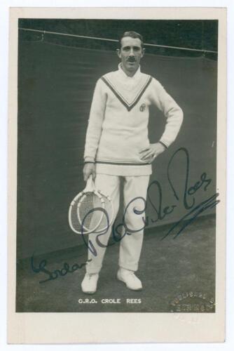 Gordon Rhind Oak Crole-Rees. 1930s. Sepia real photograph postcard of Crole-Rees standing full length in tennis attire. Very nicely signed in black ink to the photograph &lsquo;Gordon R.O. Crole-Rees&rsquo;. Printed title to lower edge. Publisher&rsquo;s blind embossed sta
