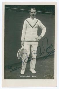 Gordon Rhind Oak Crole-Rees. 1930s. Sepia real photograph postcard of Crole-Rees standing full length in tennis attire. Very nicely signed in black ink to the photograph &lsquo;Gordon R.O. Crole-Rees&rsquo;. Printed title to lower edge. Publisher&rsquo;s blind embossed sta