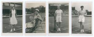Ladies tennis player postcards 1920s/ 1930s. Four excellent original mono real photograph postcards of lady tennis players in a series issued by Edwin Trim & Co. of Wimbledon. Player&rsquo;s and publisher&rsquo;s name printed to lower margin of each. Includes two of 