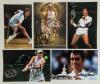 Signed tennis cards 1970s-2010s. Five colour postcards/ promotional cards, each signed by the featured player. Signatures are John Newcombe, Ivan Lendl (two different), and Angelique Kerber two different, one a &lsquo;2018 Wimbledon Champion&rsquo; promotional card. 