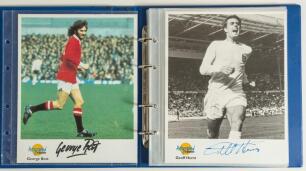 &lsquo;Autographed Editions&rsquo;. A good selection of nineteen signed photographs of football greats in official presentation folder. Signatures are George Best, Geoff Hurst, Harry Redknapp, Frank Lampard Snr., Alvin Martin, Tony Cottee, Steve Potts, Stuart Pearce,