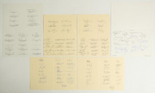 Rugby Union. &lsquo;Scottish Rugby Union Squad&rsquo; 1995-2005. Six folding cards, each signed in ink (one in pencil) to the inside by members of Scotland teams. Matches are v Canada at Murrayfield 21st January 1995 (21 signatures in pencil), v France at Murrayfield