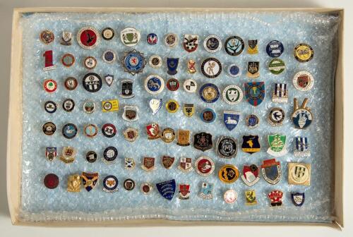 Football Club pin badges. A good selection of over 180 metal pin badges, mainly modern with a few earlier, for English and Scottish League and non-League Clubs, with the odd Irish Club and cricket County. Some badges with maker&rsquo;s marks to verso including 