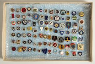 Football Club pin badges. A good selection of over 180 metal pin badges, mainly modern with a few earlier, for English and Scottish League and non-League Clubs, with the odd Irish Club and cricket County. Some badges with maker&rsquo;s marks to verso including 