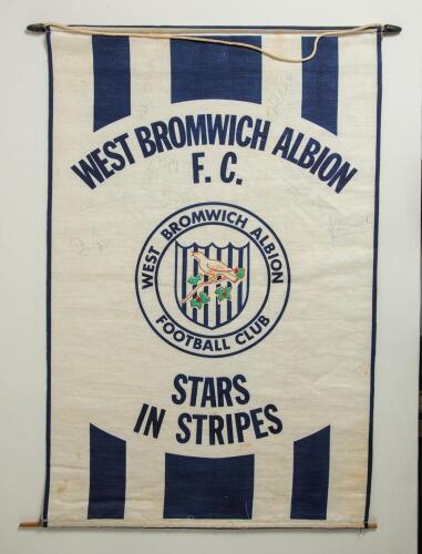 Football Club pennants 1970s-2000s. Box comprising over one hundred cloth and plastic hanging pennants, the majority for English and Scottish League and non-league clubs. Includes a large 18&rdquo;x28&rdquo; West Bromwich Albion pennant of the late 1970s signed by ei