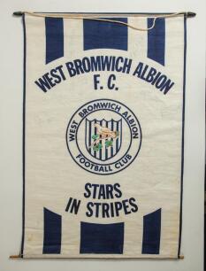 Football Club pennants 1970s-2000s. Box comprising over one hundred cloth and plastic hanging pennants, the majority for English and Scottish League and non-league clubs. Includes a large 18&rdquo;x28&rdquo; West Bromwich Albion pennant of the late 1970s signed by ei