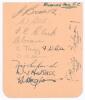 Birmingham City F.C. 1938/39. Album page nicely signed by eleven players, six in ink, five in pencil. Signatures in ink include Dai Richards, Wally Halsall, Billy Gibson (trainer) and one other, and in pencil, Jackie Brown, Willie Steel, Frank Clack, Char