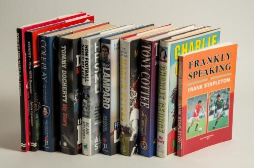 Signed football biographies. Ten titles each signed by the subject. Signatures to hardbacks are Martin Peters, Charlie George, Tony Cottee and two Nottingham Forest histories, &lsquo;Forest 1865-1978&rsquo; and &lsquo;Forest- The 1979 Season&rsquo; both signed by the author, Joh