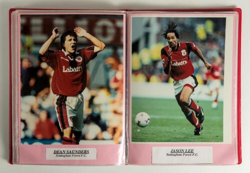 Nottingham Forest Football Club 1990&rsquo;s. Two large red albums containing over sixty original 10&rdquo;x8&rdquo; press photographs of Forest players, some excellent images featuring Pearce, Crossley, Gemmill, Stone, Colleymore, Campbell, Woan, Chettle, Roy, Bohinen, Ha