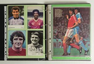 Nottingham Forest Football Club late 1970&rsquo;s/80&rsquo;s. Large brown &lsquo;collectors&rsquo; album containing press photograph, first day covers, players autographs on white cards, trade cards and magazine pictures, many signed Signatures include Shilton, Storey-Moore, Wit