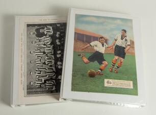 Notts County Football Club 1905/06 to 1962/63. Two white albums containing printed images, copy and printed images, press photograph, first day covers, players autographs on white cards, trade cards and magazine pictures, many signed. The first album con