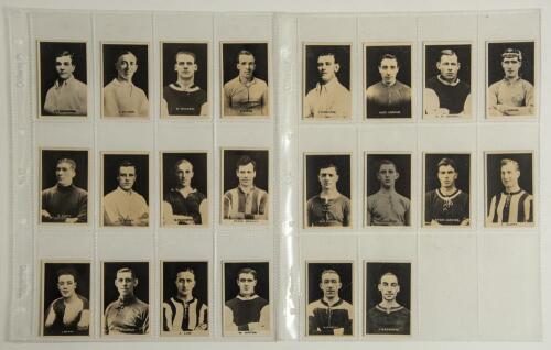 Football trade cards 1920s onwards. Green binder comprising a large selection of over nine hundred football cigarette and trade cards with some complete sets. Some are earlier issues, the majority modern issues and reprints. Earlier series include Chums &lsquo;