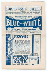 Manchester City v Blackburn Rovers. Season 1931/32. Football League Division 1. Original official programme for the League match played at Maine Road on the 20th February 1932. Vol. 26 no. 29. Manchester City won 3-1. Scores and scorers annotated in penci
