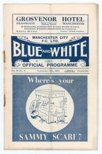 Manchester City v Stoke City. Season 1934/35. Football League Division 1. Original official programme for the League match played at Maine Road on the 15th September 1934. Vol. 29 no. 5. Manchester City won 3-1. Scores annotated in pencil to centre field 