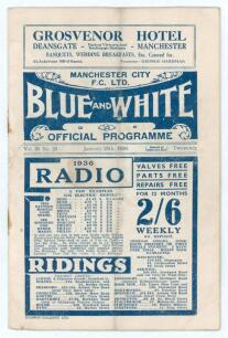 Manchester City v Luton Town. Season 1935/36. F.A. Cup 4th Round. Original official programme for the Cup match played at Maine Road on the 25th January 1936. Vol. 30 no. 25. Manchester City won 2-1. Annotations in pencil to first page. Rusting to staples