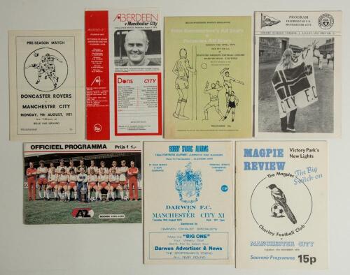 Manchester City friendlies 1971-1979. Seven official programmes for &lsquo;away&rsquo; friendlies including two rarer European fixtures. Matches are v Doncaster Rovers, Belle Vue Ground 9th August 1971, light fold, annotation to centre page, v Aberdeen, Pittodrie 1st
