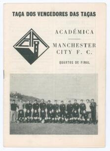 Manchester City v Academica 1969/70. European Cup Winners Cup Official programme for the Quarter-final 1st leg match v Academica played at Coimbra, Portugal 4th March 1970. No annotations. Vertical fold, otherwise in good condition.