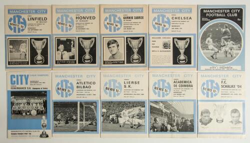 Manchester City in Europe 1968/69-1978/79. A good run of sixteen official match programmes for &lsquo;home&rsquo; matches played at Maine Road in European tournaments. Programmes include European Cup 1968/69, 1st round 1st leg v Fenerbahce 18th September 1968, annota