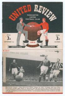 The Manchester Derby. Manchester United v Manchester City. Season 1949/50. League Division 1. Original official programme for the League match played at Old Trafford on the 3rd September 1949. Issue no. 3. Manchester United won 2-1. Scores and other annot