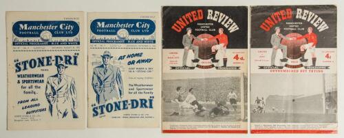 The Manchester Derby. Manchester City v Manchester United. Seasons 1952/53 & 1953/54. League Division 1. Four original official &lsquo;home&rsquo; and &lsquo;away&rsquo; programmes for League matches played at Maine Road 30th August 1952 (Vol. 47 no. 2) and 5th September 1953 (V