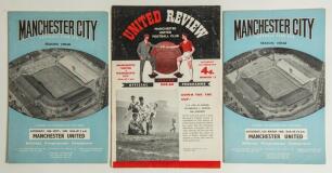The Manchester Derby. Manchester City v Manchester United. Season 1959/60. League Division 1. Three original official &lsquo;home&rsquo; and &lsquo;away&rsquo; programmes for League matches and one friendly played at Maine Road 19th September 1959 (Vol. 1 no. 5 New Series), and 