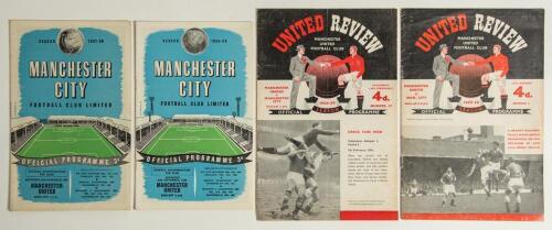 The Manchester Derby. Manchester City v Manchester United. Seasons 1957/58 & 1958/59. League Division 1. Four original official &lsquo;home&rsquo; and &lsquo;away&rsquo; programmes for League matches played at Maine Road 28th December 1957 (Vol. 52 no. 13, loose field of play pa