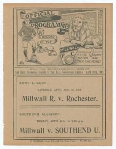 Millwall F.C. Season 1912/13. Early and rare single sheet official programme for the Household Brigade Football Association Senior Cup Final Replay, 2nd Batt. Grenadier Guards v 2nd Batt. Coldstream Guards, played at The [Old] Den, 10th April 1913. The do