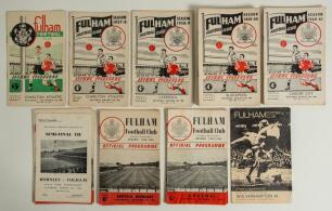 Fulham F.C. &lsquo;home&rsquo; programmes 1949/50-1964/65. Fifty one official programmes for League and F.A. Cup matches. Seasons are 1949/50 (Qty 1), 1957/58 (1), 1959/59 (2), 1959/60 (20 some duplication), 1960/61 (9 with one duplicate), 1961/62 (5 including F.A. C