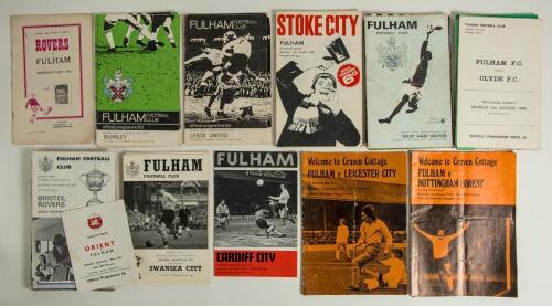 Fulham F.C. &lsquo;home&rsquo; and &lsquo;away&rsquo; programmes 1954/55-1974/75. Fifty one official programmes for League and Cup matches. Seasons are 1954/55 (Qty 1), 1964/65 (2), 1965/66 (4), 1966/67 (6), 1967/68 (7 including one duplicate), 1968/69 (8 including the pre-seaso