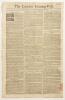 &lsquo;The London Evening-Post&rsquo; 1746. Early original four page broadsheet newspaper for Tuesday 8th July to Thursday 10th July 1746. Printed by J. Meres, Ludgate, London. Column 2 on the back page features a fourteen line article announcing a cricket match to b