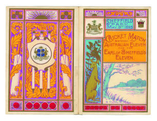 Australian tour of England 1893. Earl of Sheffield&rsquo;s XI v Australians 1893. Excellent original folding menu card for the Luncheon given by Lord Sheffield on the 9th May 1893 during the match played at Sheffield Park, Uckfield from the 8th-10th May 1893. T